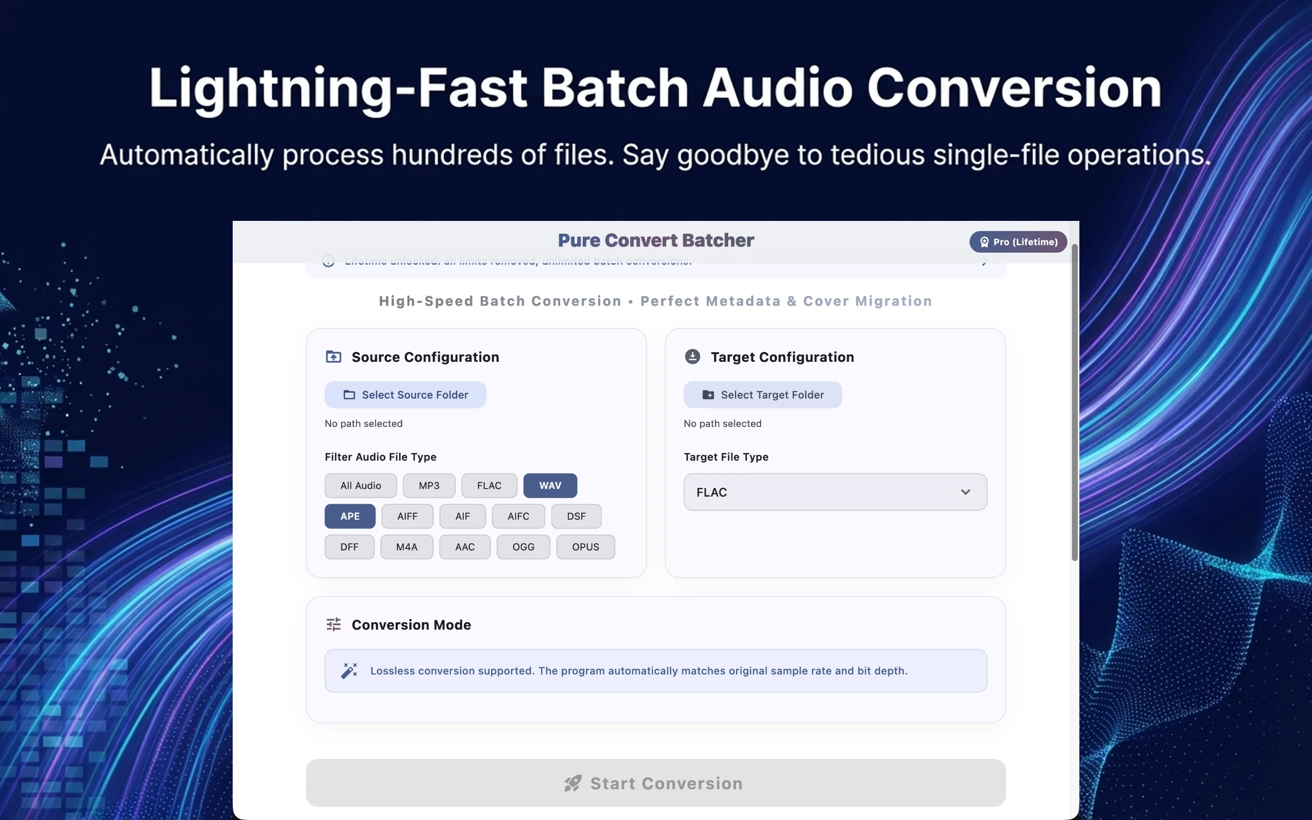 PureConvert Batcher · All-in-One Cross-Platform Audio Hub: Lossless Swap & DSD to PCM
